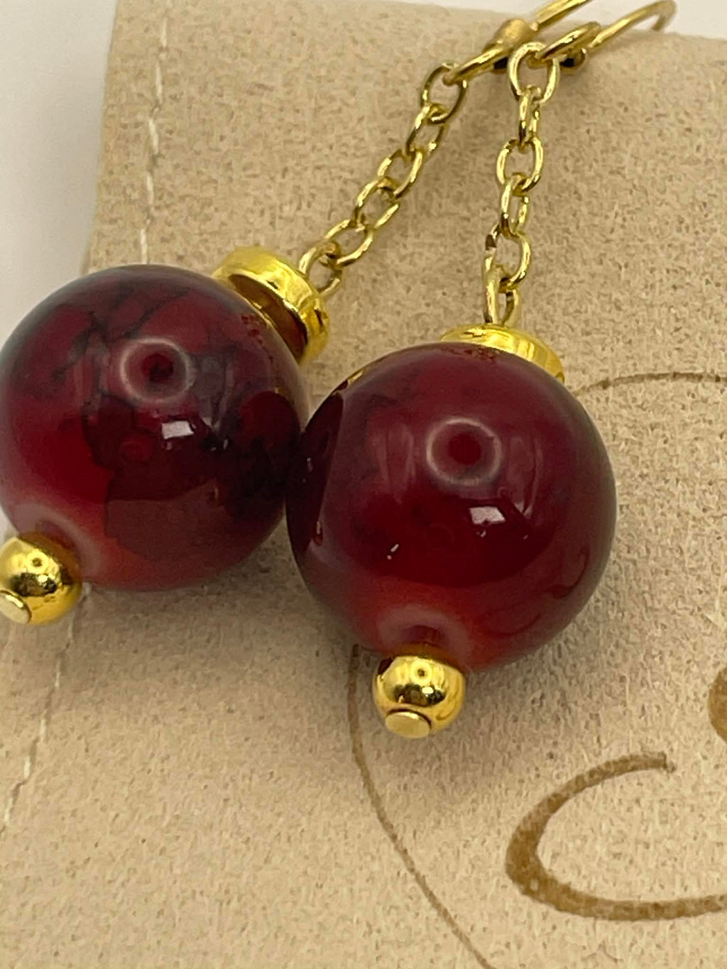Crimson Gold Drop Earrings