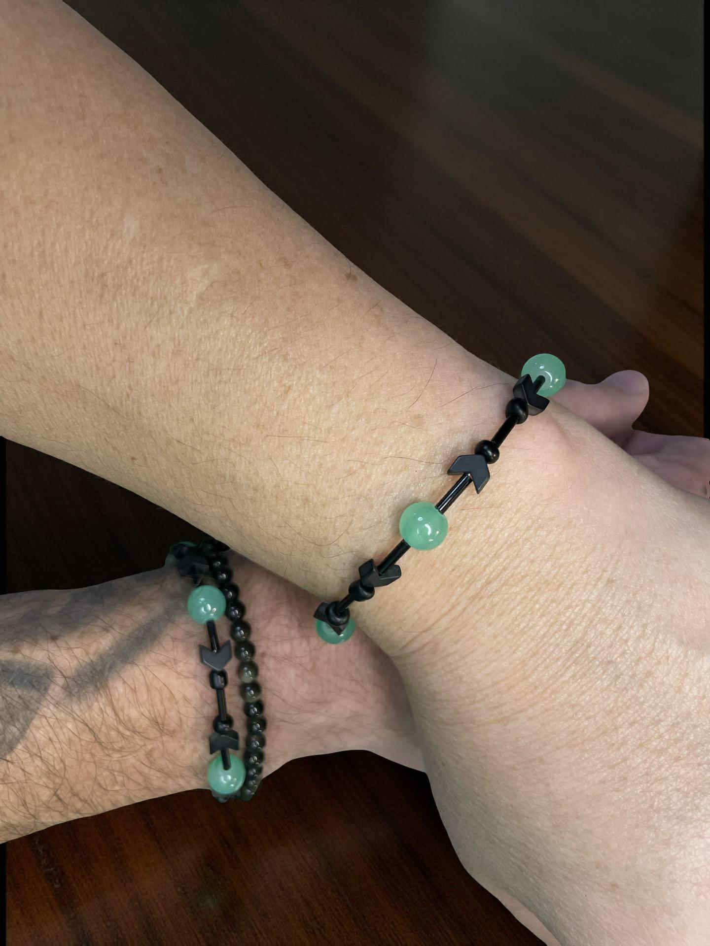 Mint Eclipse Bracelet — Mint Green Gemstone & Black Arrow Bead Statement Jewelry