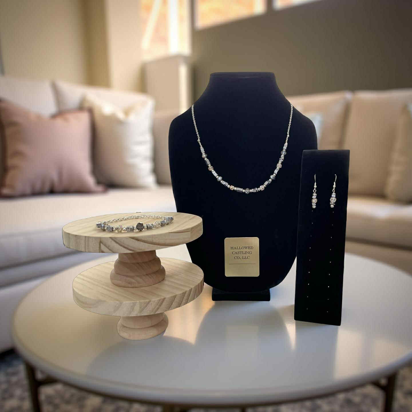 Crystal Jewelry Set – Handmade Earrings, Necklace & Bracelet with Hematite