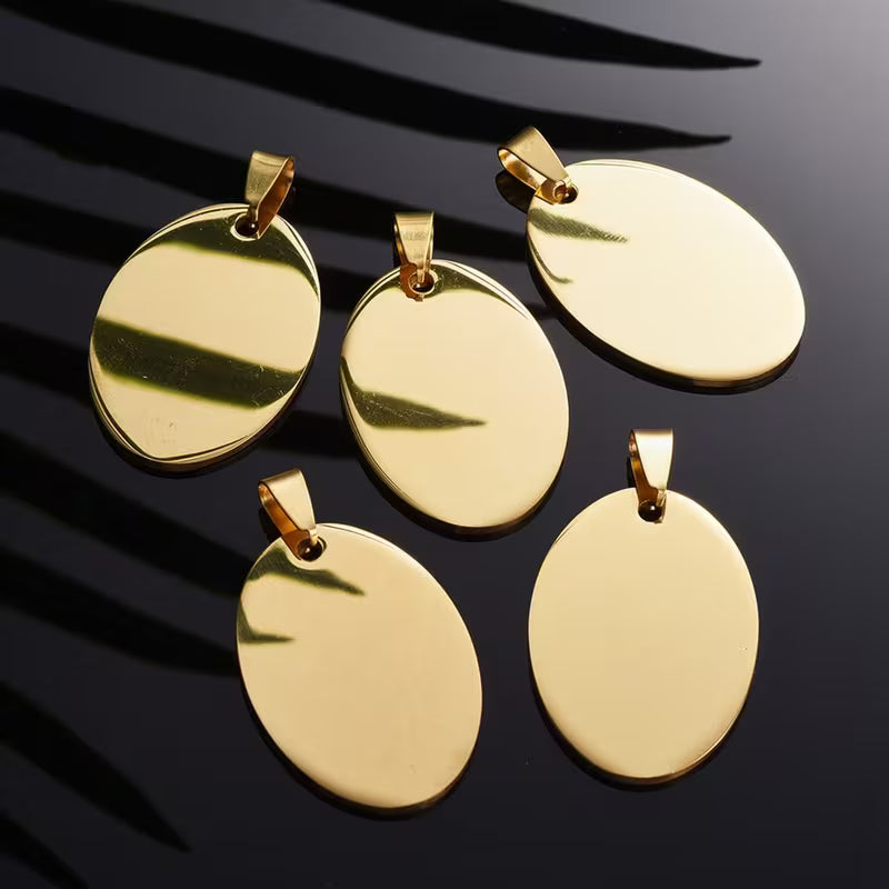 Custom Engraved Oval Pendant Necklace | Personalized Gold Plated Stainless Steel Jewelry