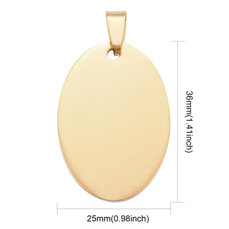 Custom Engraved Oval Pendant Necklace | Personalized Gold Plated Stainless Steel Jewelry