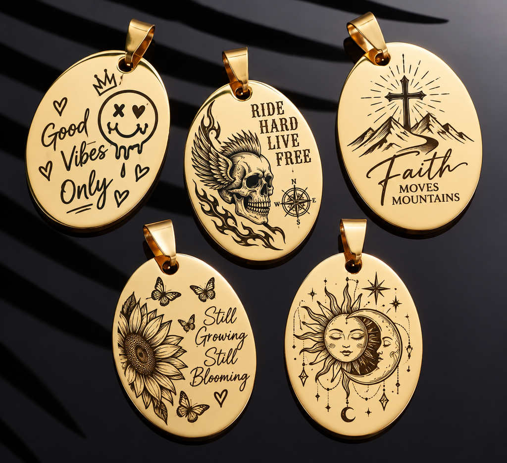 Custom Engraved Oval Pendant Necklace | Personalized Gold Plated Stainless Steel Jewelry