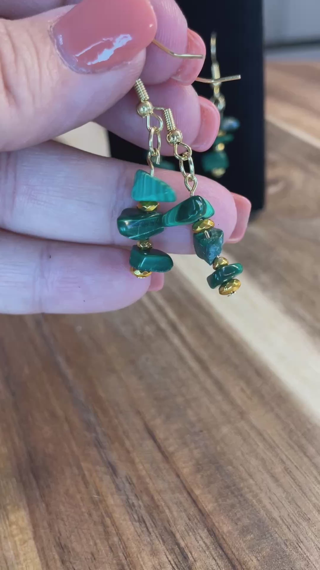 Malachite Bead Chip Dangle Earrings