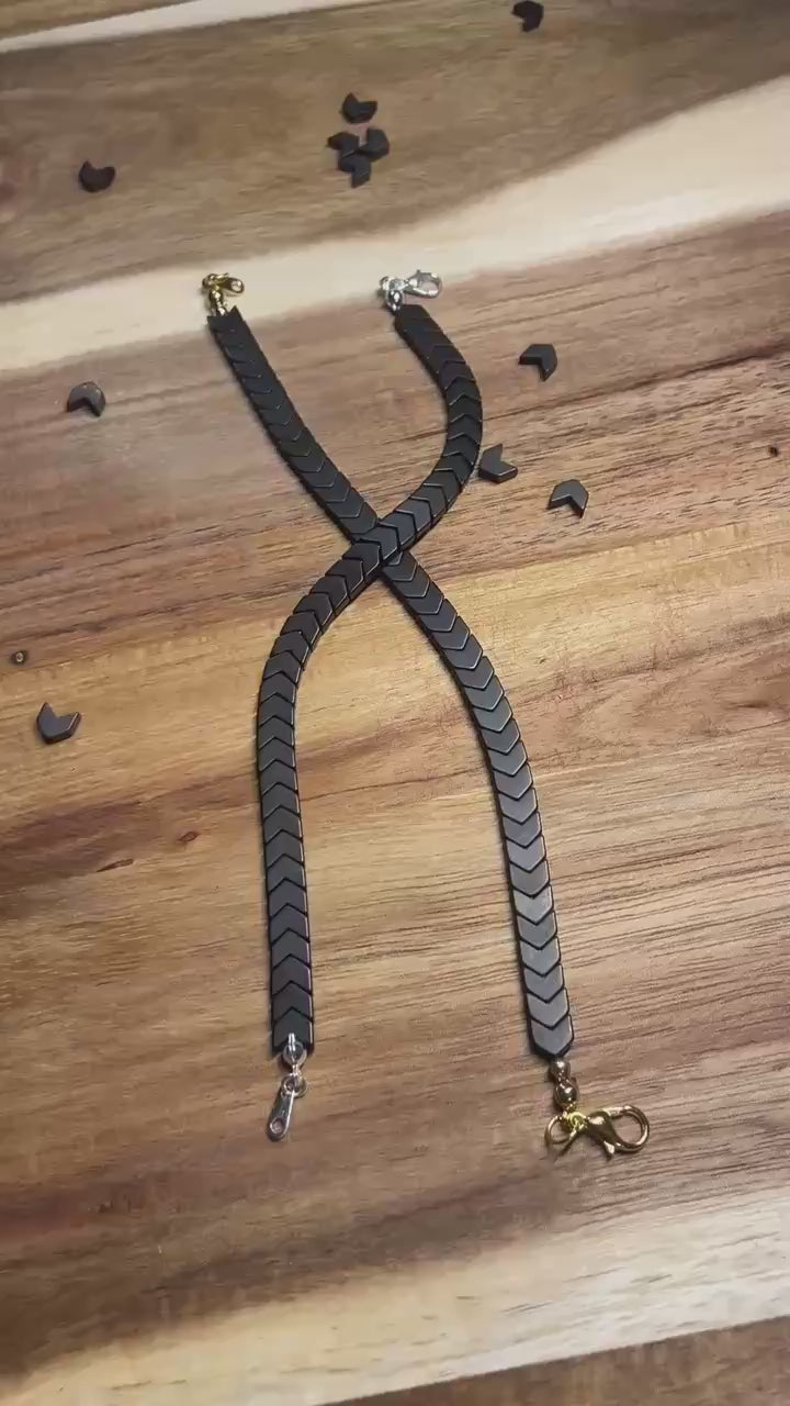 Black Hematite Arrow Beaded Bracelet: Natural Healing Stone
