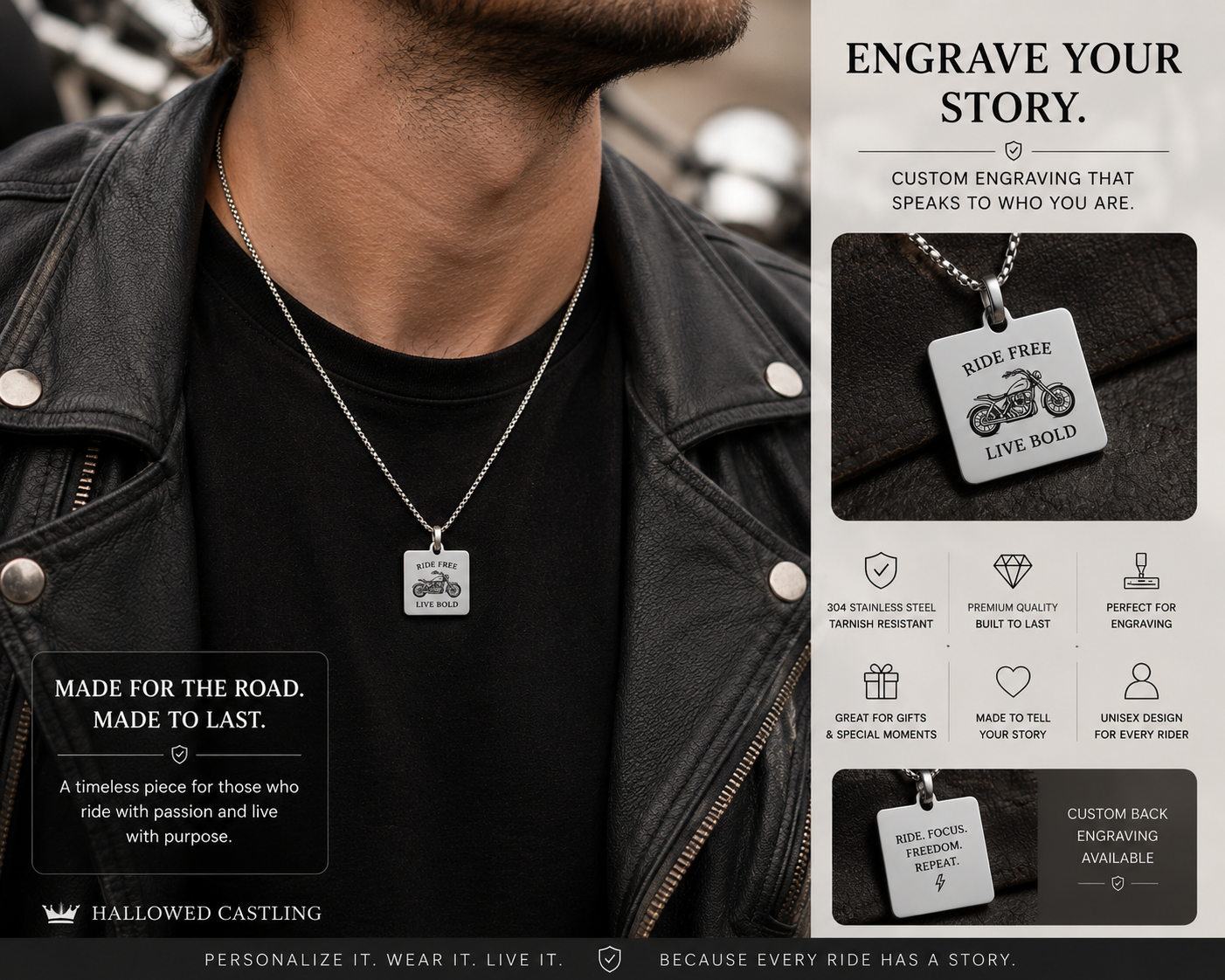 Personalized Square Charm / Pendant Blank – Stainless Steel Unisex Jewelry